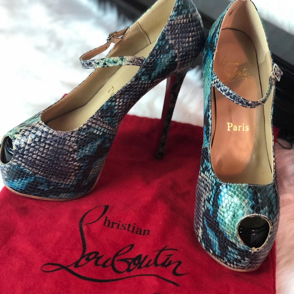 Christian Louboutin Peep-Toe Python Platform Shoes